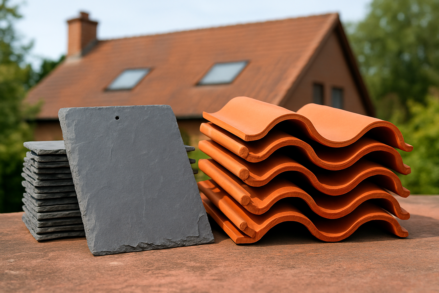 toiture en ardoise, toiture en tuile, comparaison ardoise tuile, choix couverture maison, couvreur professionnel, rénovation de toit, tuile terre cuite, ardoise naturelle, Apexium Couverture.