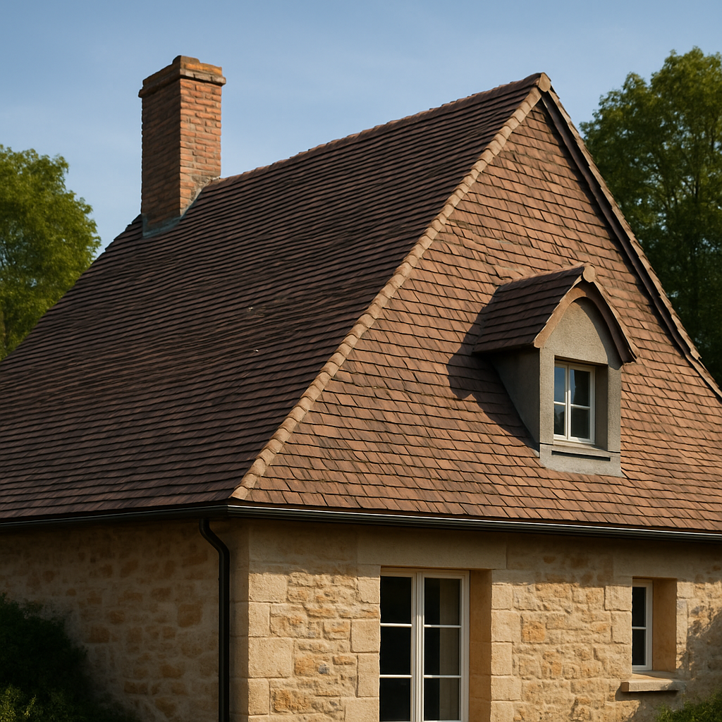 tuiles plates Oise, toiture en tuile plate Soissons, couverture traditionnelle Aisne, pose tuile plate Compiègne, couvreur tuile plate Meaux, rénovation maison de caractère, Apexium Couverture.