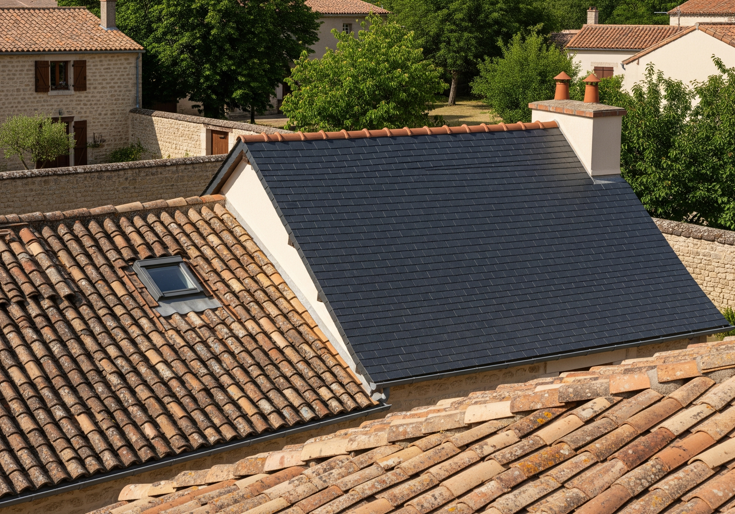 matériaux locaux toiture, couvreur Soissons, rénovation toiture traditionnelle, tuile terre cuite Compiègne, ardoise naturelle Aisne, Apexium Couverture